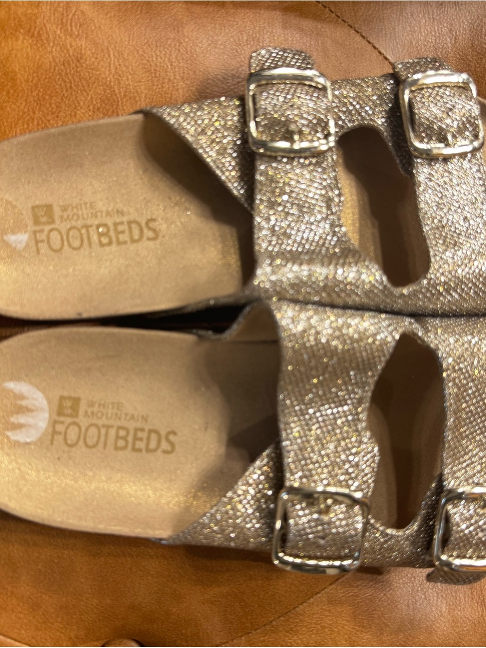 White Mountain Glitter Double-Buckle Footbed Sandals - Silver Glitter